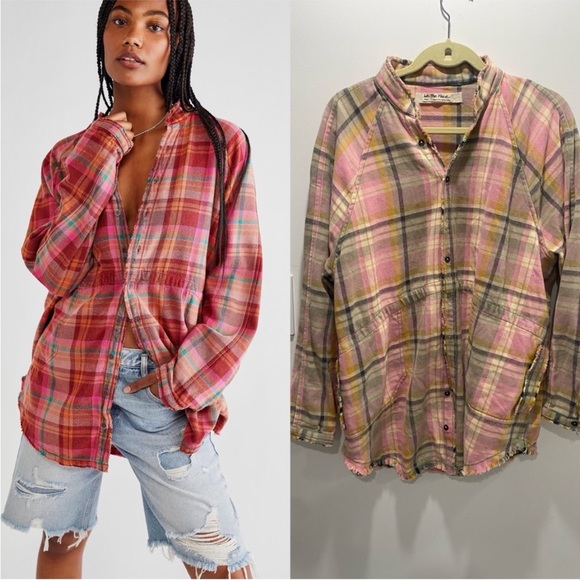 Free People Tops - Free people we the free summer daydream plaid pink button down flannel shirt